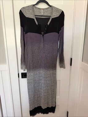 Free People Long Sleeve Colorblock in Gray, Purple and Black